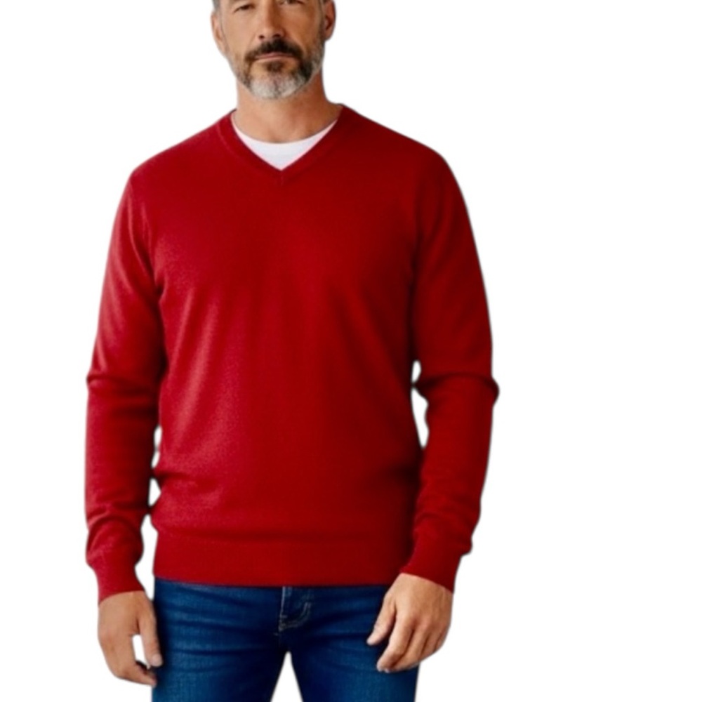 Kenneth‎ Robert's Merino Wool Men's V-Neck Red Sweater XL